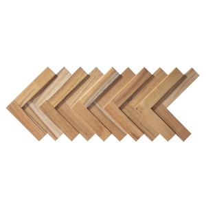 Rebel of Styles Holzverblender UltraWood Teak Herringbone, braune Holz-Wandpaneele im Fischgrätmuster.