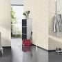 Rasch Vliestapete Factory IV 429213, Uni Offwhite im Wohnraum mit Treppe und Garderobe.