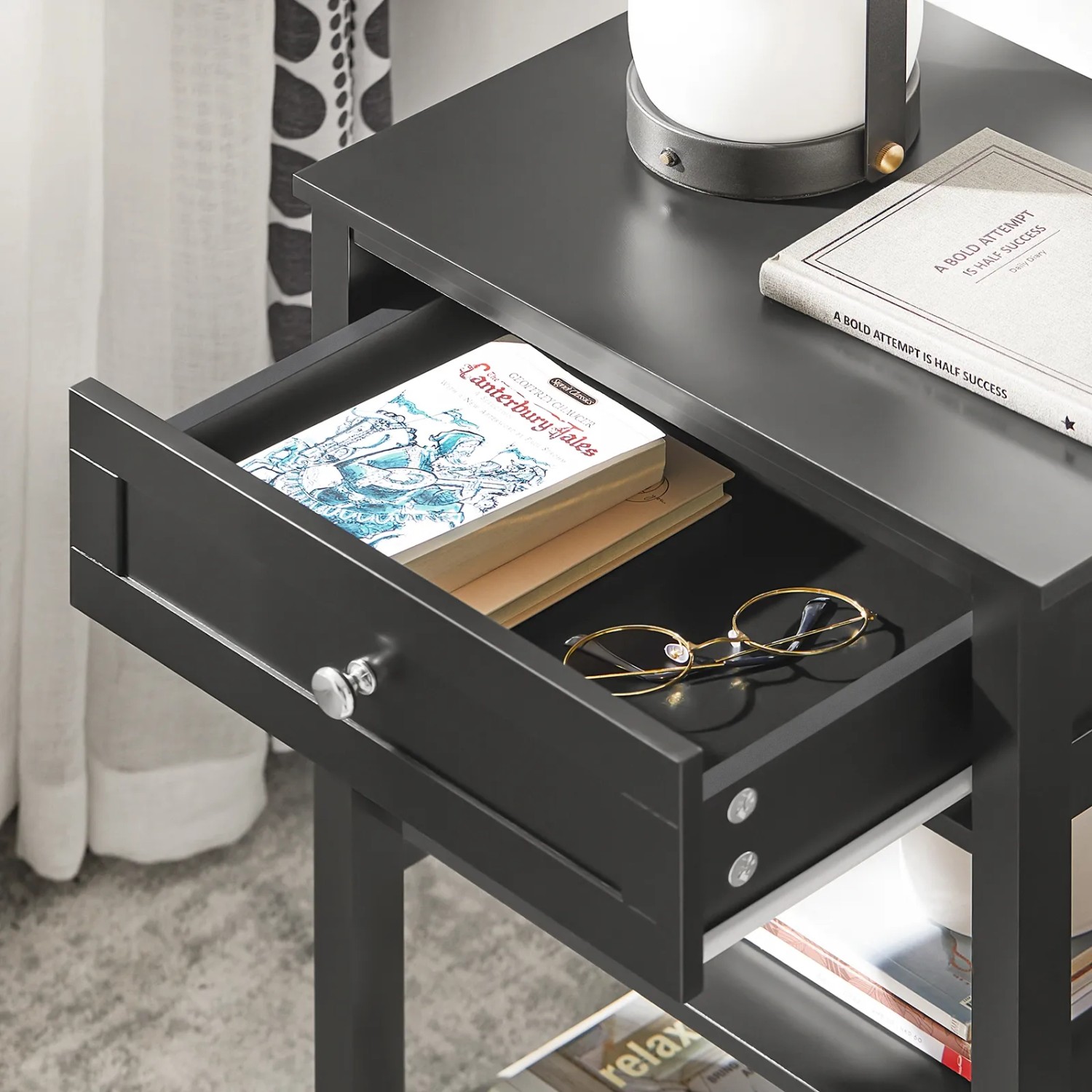 TUTOTAK Beistelltisch Mit Stoffschubladen – Nachttisch Schwarz, 60,2 X 27,9 X 38,1 Cm