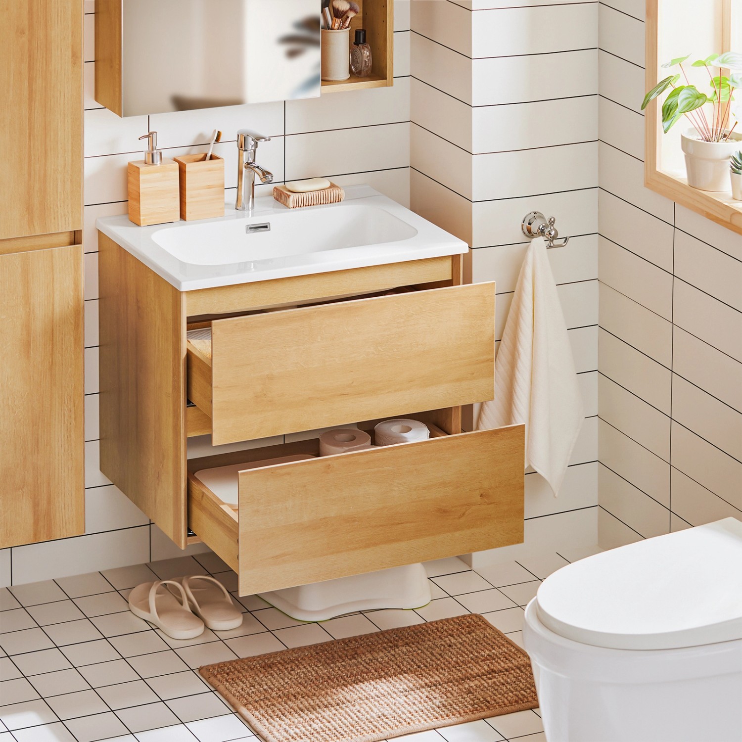 SoBuy Waschbeckenunterschrank Waschtisch Waschbecken mit Unterschrank BZR174-N_3