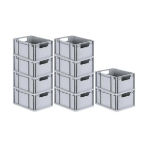PROREGAL Spar Set: 10 graue Euroboxen Nextgen Economy, 20 Liter, mit offenen Griffen. Aufbewahrungsboxen.