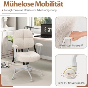 Costway Bürostuhl Ergonomischer Drehstuhl mit Armlehnen & Rollen Beige