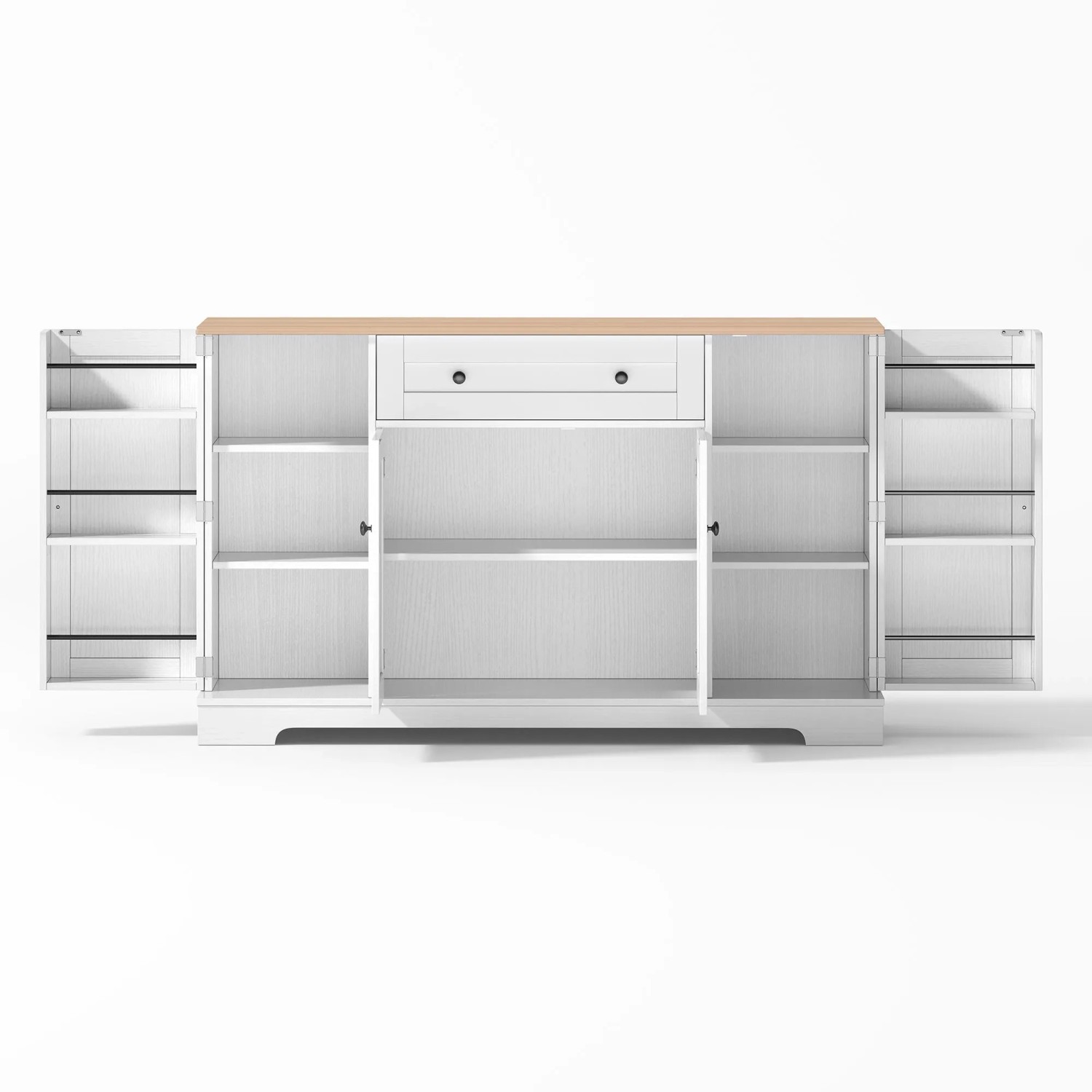 okwish Küchenbuffet mit Schublade Regaltüren Küche 138x85x40cm Weiß Natur