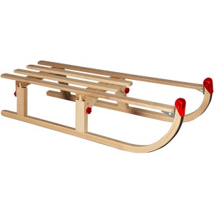 Rudisport Schlitten Davos, klappbar, 110 cm, Holzschlitten mit roten Details.