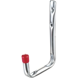 Verzinkter Wandhaken aus Stahl mit roter Gummikappe, Tragkraft 40 kg.