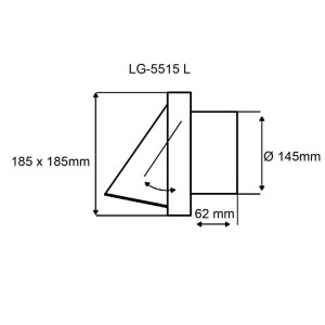 Technische Zeichnung: Häusler Edelstahl Ablufthaube LG 5515 L, Lüftungsgitter DN 150 mit Rückstauklappe.
