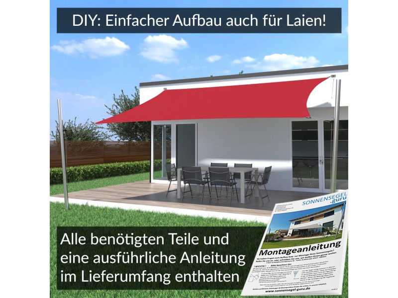 Sonnensegel 4x5 M, Weinrot – Mit 95% UV-Schutz, Inkl. 4 Seilen, Für Garten, Terrasse & Balkon