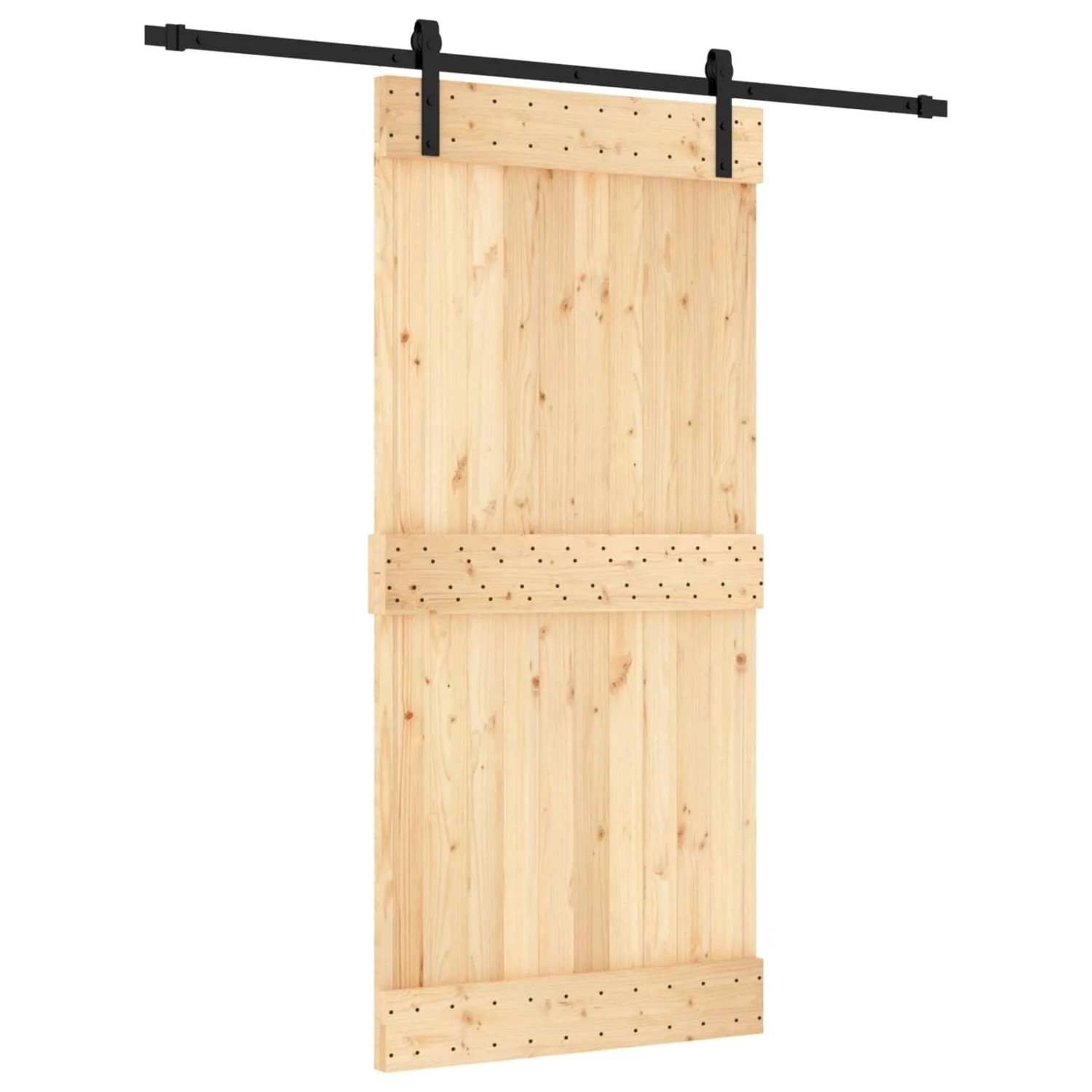 vidaXL Schiebetür Natur und Schwarz 95 x 210 cm Massivkiefer 3444915