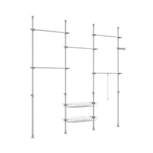 SoBuy Teleskop Kleiderständer mit 5 Stangen und 2 Körben, flexibel und stabil.