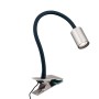 Silbermatte Orion LED Klemmleuchte mit flexiblem Schwanenhals für präzises Licht.