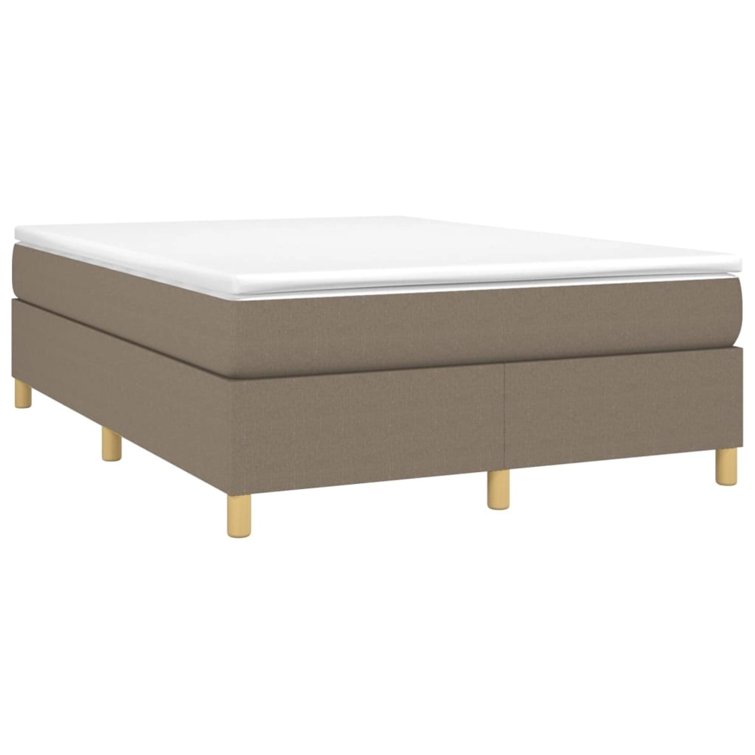 Boxspringbett in Taupe (140x200 cm) mit Stoffbezug und Holzfüßen.