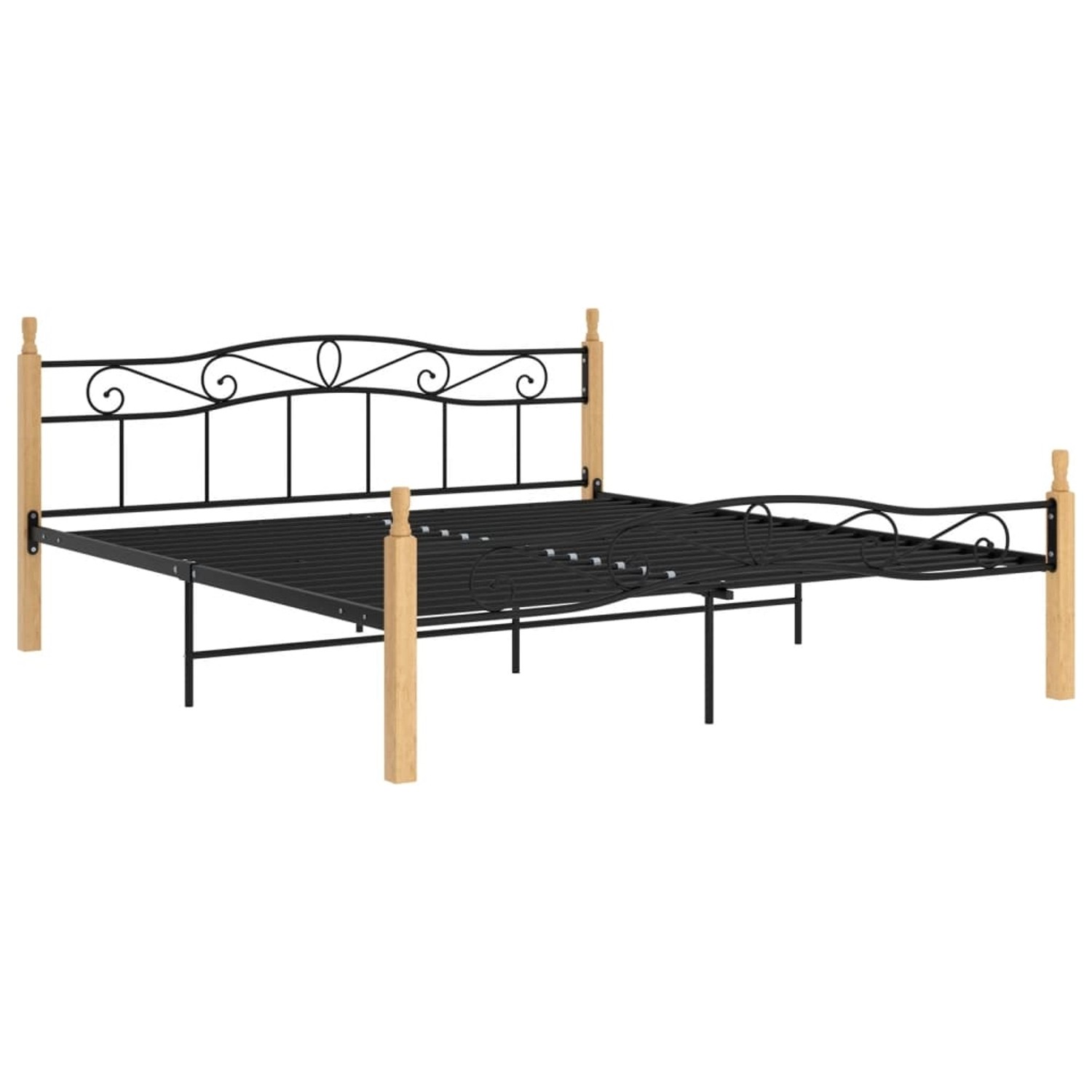 vidaXL Bettgestell Massivholzbett Schwarz Metall und Eiche 200x200 cm Doppe günstig online kaufen