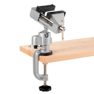 LUX Kombihalter mit Schraubstock und Tischklemme, ideal zum Fixieren von Werkstücken und Bohrmaschinen.