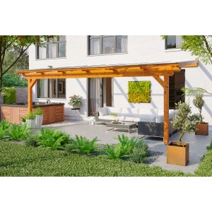 Skan Holz Terrassenüberdachung Ancona Leimholz Eiche hell 648 cm x 400 cm