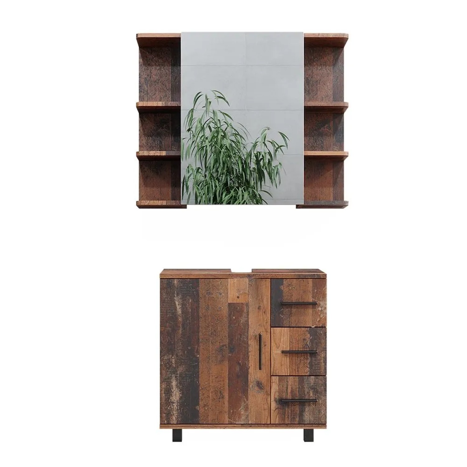 Vicco Badmöbel-Set Ilias Eiche rustikal 60 x 61 2-teilig