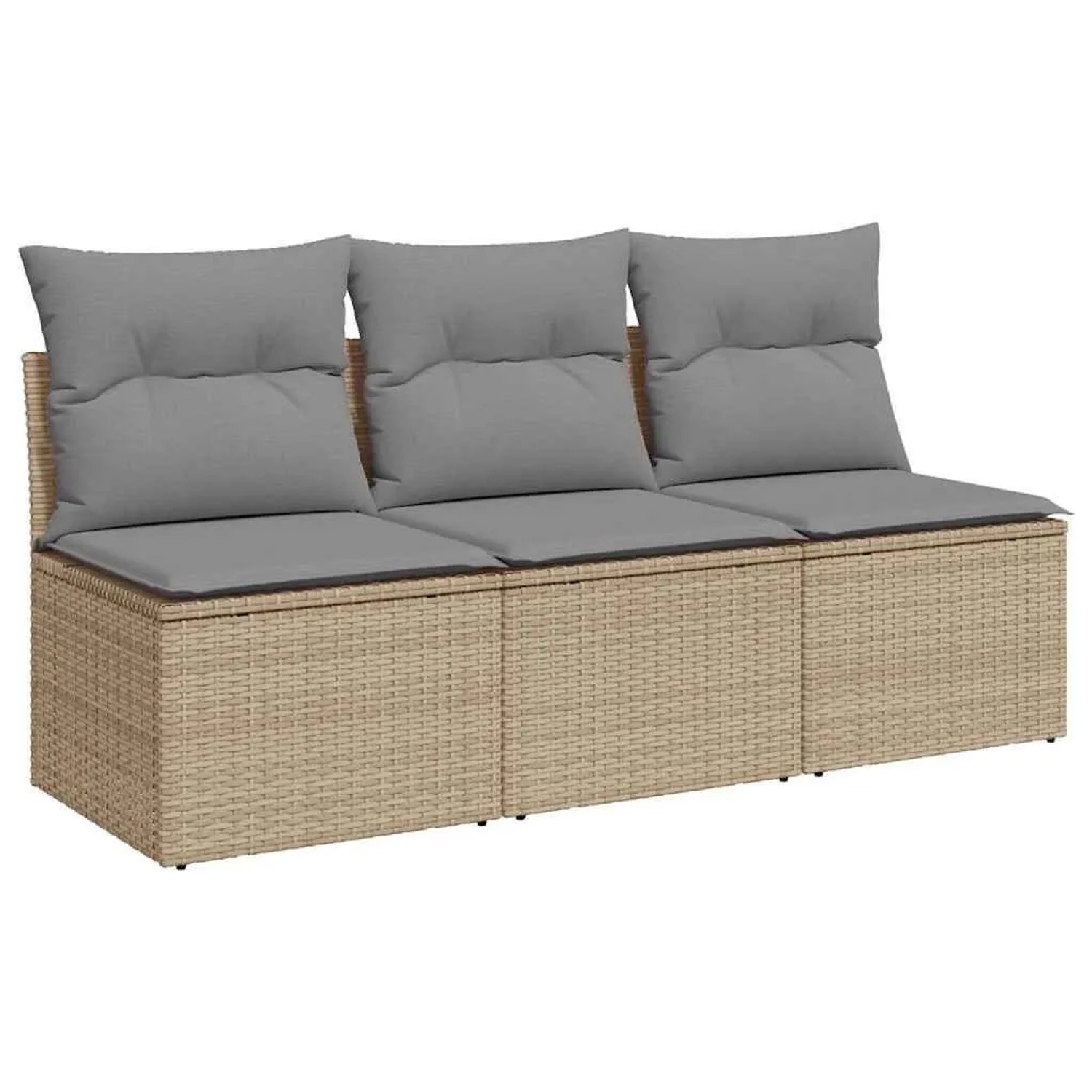 vidaXL Gartensofa mit Kissen 3-Sitzer Beige Poly Rattan 366104