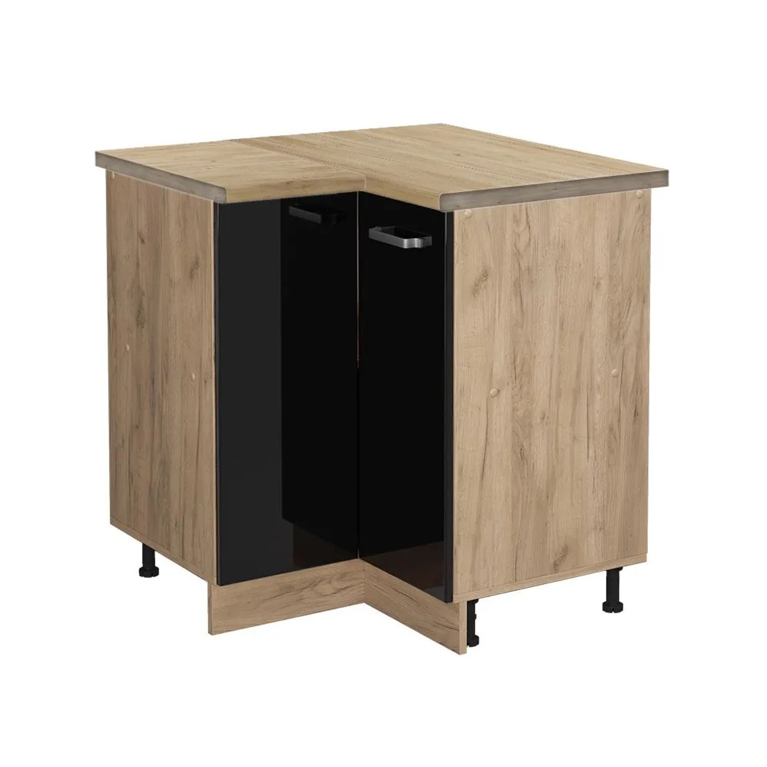 Vicco Eckunterschrank R-Line Schwarz Hochglanz Goldkraft Eiche 76 cm AP Eiche