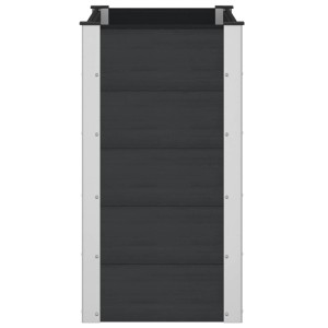 Schwarzes Hochbeet aus WPC und Aluminium mit silbernen Rahmen. Robustes Pflanzgefäß für Garten und Terrasse.