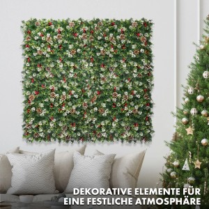 KARAT Pflanzenwand Festive mit Tannenzapfen, Beeren und Kunstschnee, 50x50cm.