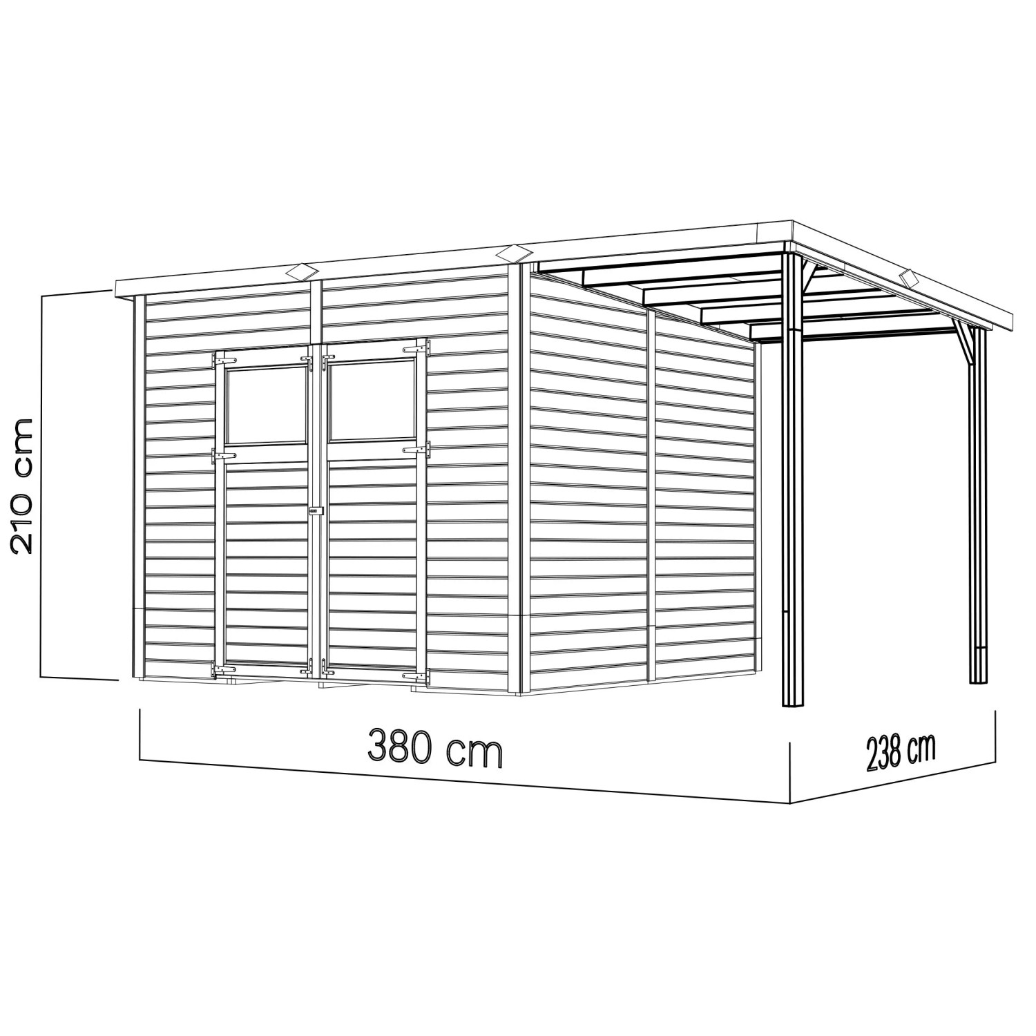 Bertilo Elementgartenhaus Amrum 4 Plus XL, Natur, 380x238cm, mit Unterstand.