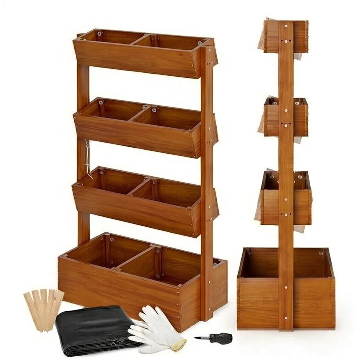 TTL GARDEN 4 Etagen Hochbeet Vertikalbeet 140×85×45 cm – Platzsparendes Balkon Hochbeet Aus Holz Hellbraun