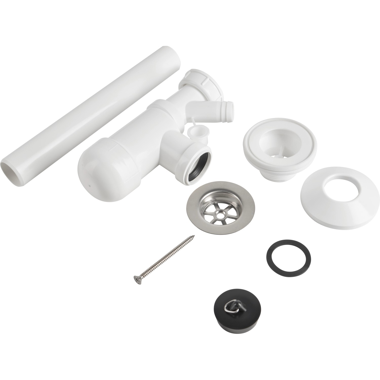 Prevex Preloc Siphon Ø 32 mm, schwarz, mit Gummistopfen und Waschmaschinenanschluss.