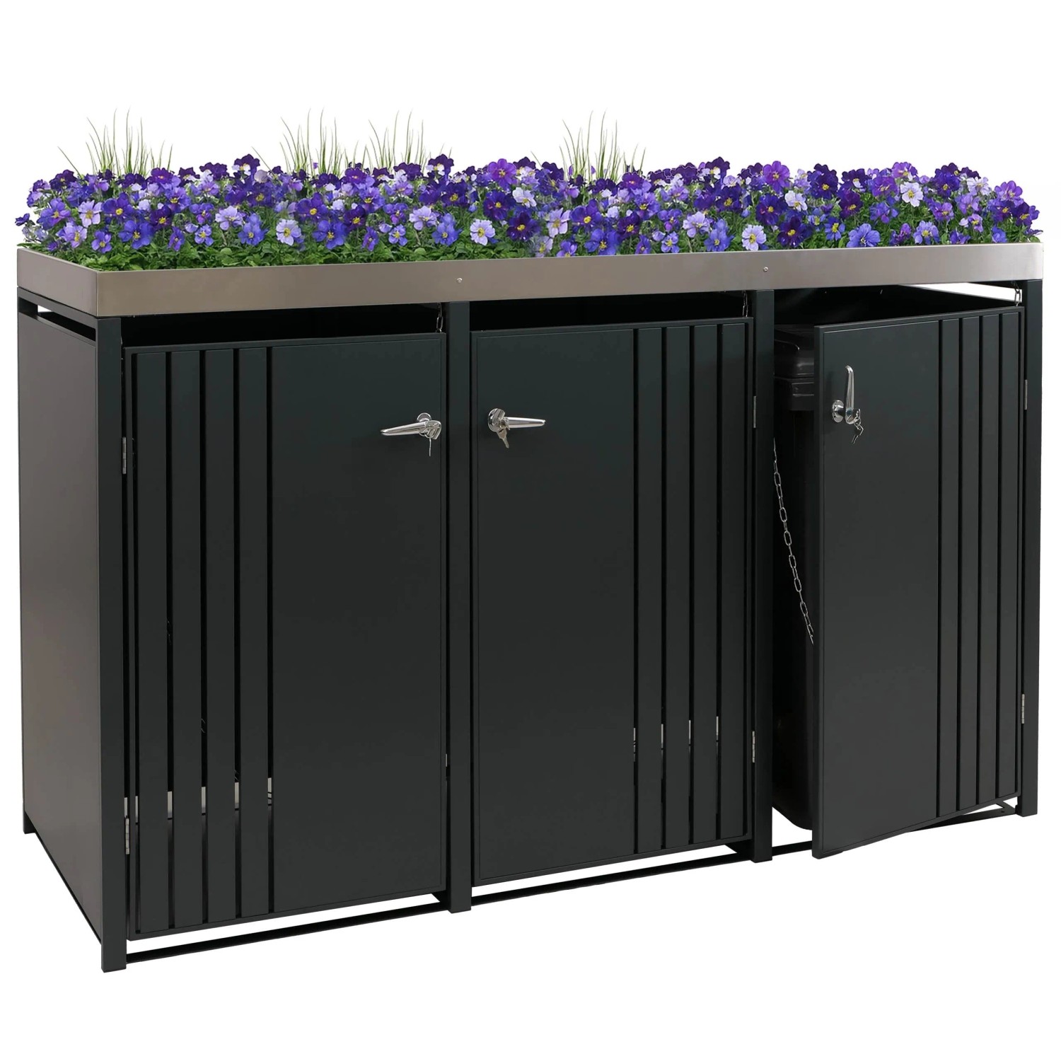 Proregal 3er-Mülltonnenverkleidung Mit Pflanzkasten HxBxT 125x196x84 cm Anthrazit Mülltonne 75kg_2