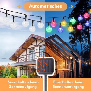 Salcar Solar LED Lichterkette mit 40 bunten Kristalllampen, tagsüber aus, nachts leuchtend. Automatische Garten- & Weihnachtsbeleuchtung.
