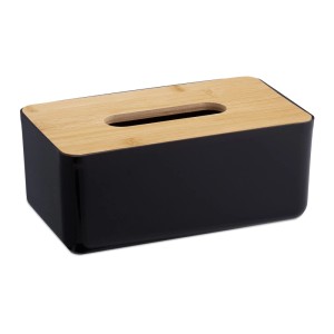 Relaxdays Taschentuchbox Kunststoff Bambus Schwarz Natur Abnehmbar 10 cm x 23 cm x 13 cm 0,33 kg