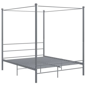 Graues vidaXL Himmelbett aus Metall, 160x200 cm. Bettgestell mit Lattenrost.