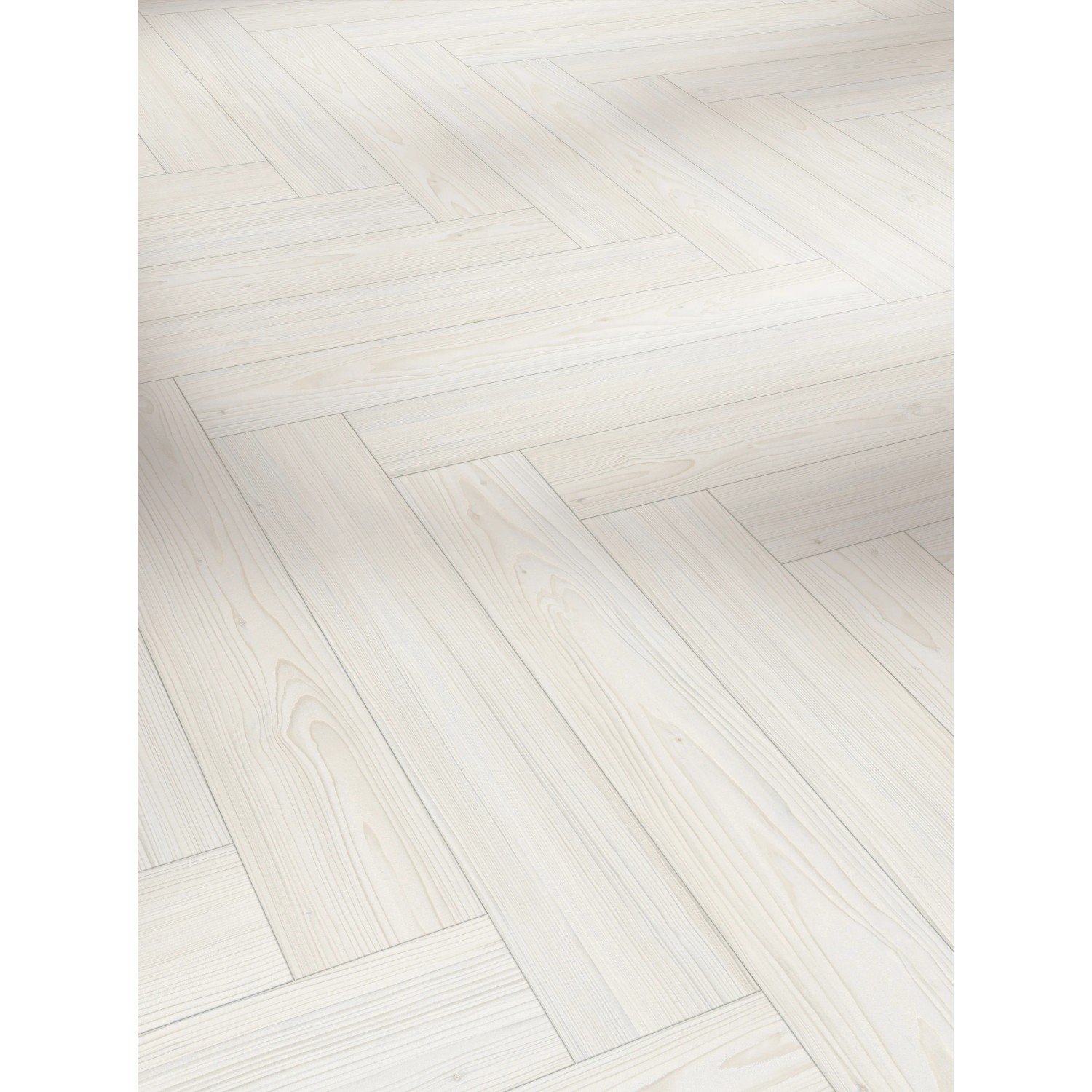 Parador Vinylboden Fischgrät Lärche Apollo Weiß mit Naturstruktur, verlegt.