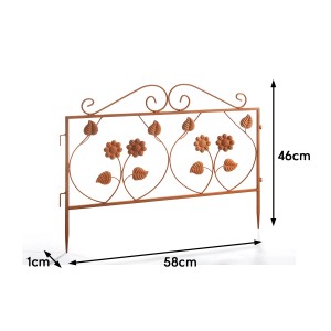 Kobolo Gartenstecker LEAVES 2er Set, Beetzaun aus Metall in Rostoptik mit Blumenmuster.