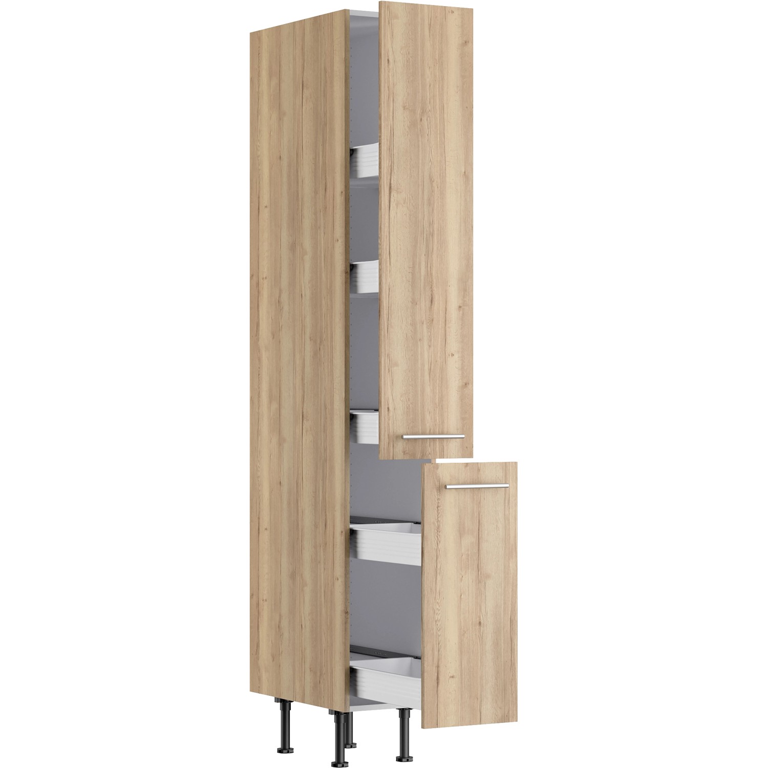 Optifit Apothekerschrank Erik290 in Wildeiche mit Auszügen und Metallschubkästen.