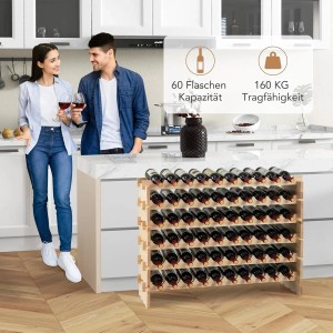 Costway Weinregal aus Holz, stapelbar, für 60 Flaschen, im Wohnraum