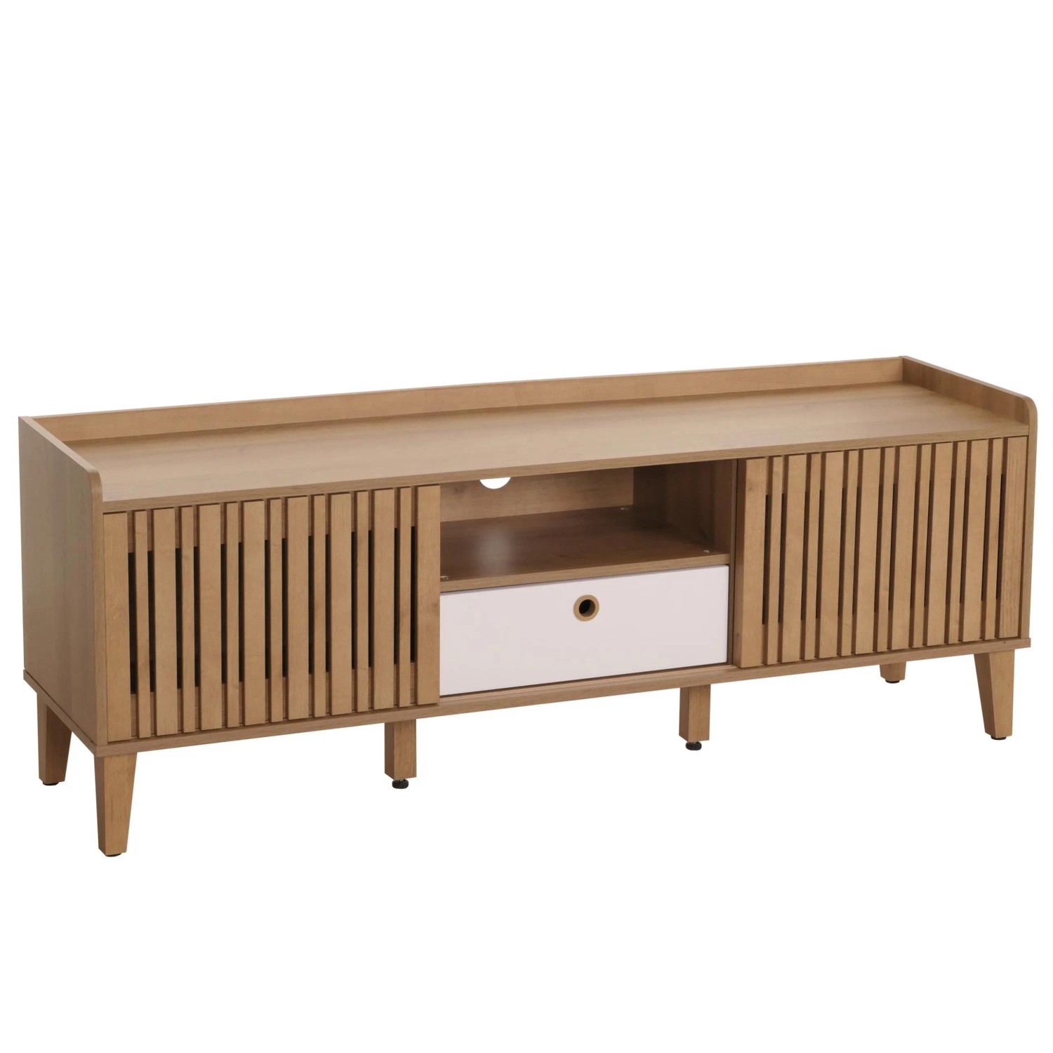 Mcw Tv-Rack M48 Schiebetür 56x150x40cm Natur Schublade Weiß