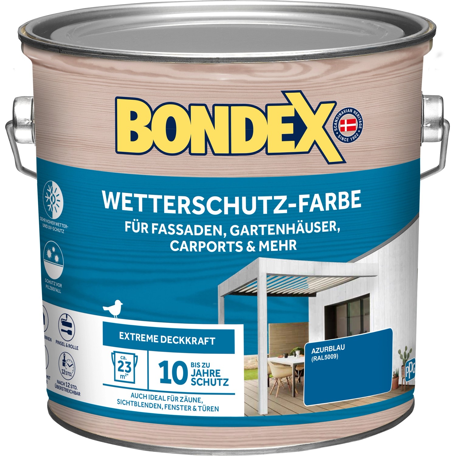 Bondex Wetterschutz-Farbe RAL 5009 Azurblau 2,5 l