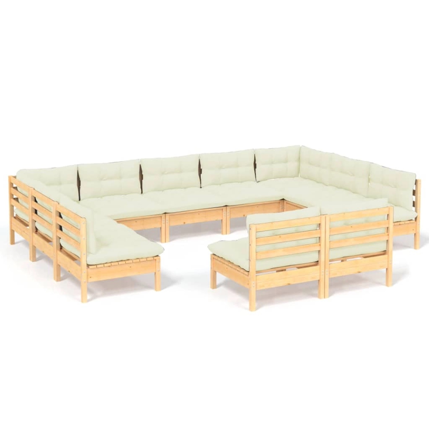 vidaXL 11-tlg Garten-Lounge-Set mit Creme Kissen Massivholz Kiefer Modell 11