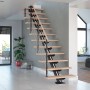 Dolle Mittelholmtreppe Sydney, 11 Stufen, Eiche weiß, Metall anthrazit, gerade Treppe.