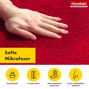 Rote Floordirekt Badematte Nasa (60x90 cm) mit Hand, weiche Mikrofaser, waschbar.