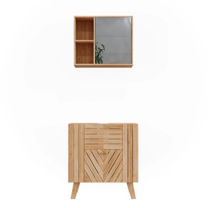 Vicco Badmöbel-Set Lucie Bambus, 2-teilig mit Spiegelschrank und Waschbeckenunterschrank.
