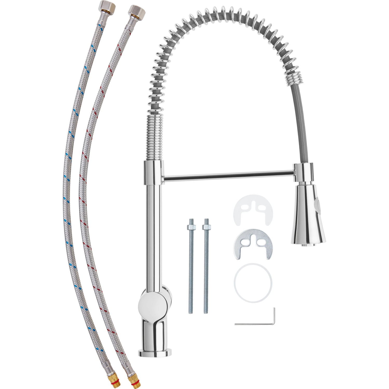 baliv Küchenarmatur KI-1170 Chrom, Einhebelmischer mit flexiblem Schlauch und Zubehör.