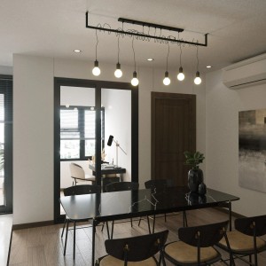 Schwarzer Sollux Lighting Kronleuchter Salamanca 2 über Esstisch. Moderne Hängelampe für Wohnzimmer.