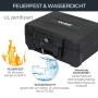 Schwarze HMF feuerfeste, wasserdichte Dokumentenbox mit Schlüssel im Schloss. Schützt DIN A4 Dokumente, Geld und Pässe.