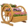 Outsunny Hochbeet aus Tannenholz im Wagen-Design mit drei Pflanzkästen und bunten Blumen.