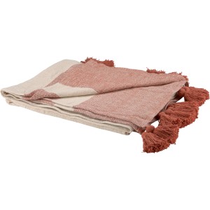 Baumwoll-Decke in Off-Weiß und Terracotta mit Quasten, 140x180 cm.