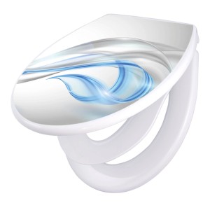 Banjado Familien WC-Sitz mit Absenkautomatik, Motiv Blauer Schleier, mit Kindersitz.