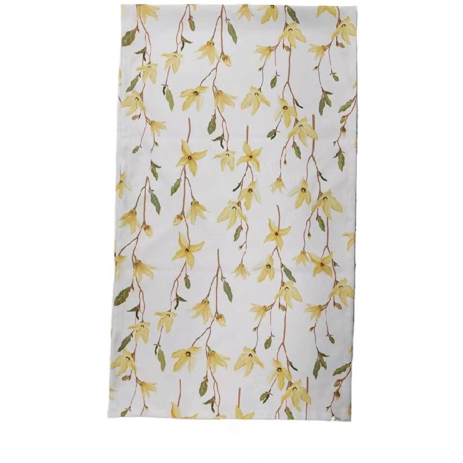 Beiger Tischläufer mit Forsythien-Motiv, 40x140 cm, von Boltze Home.