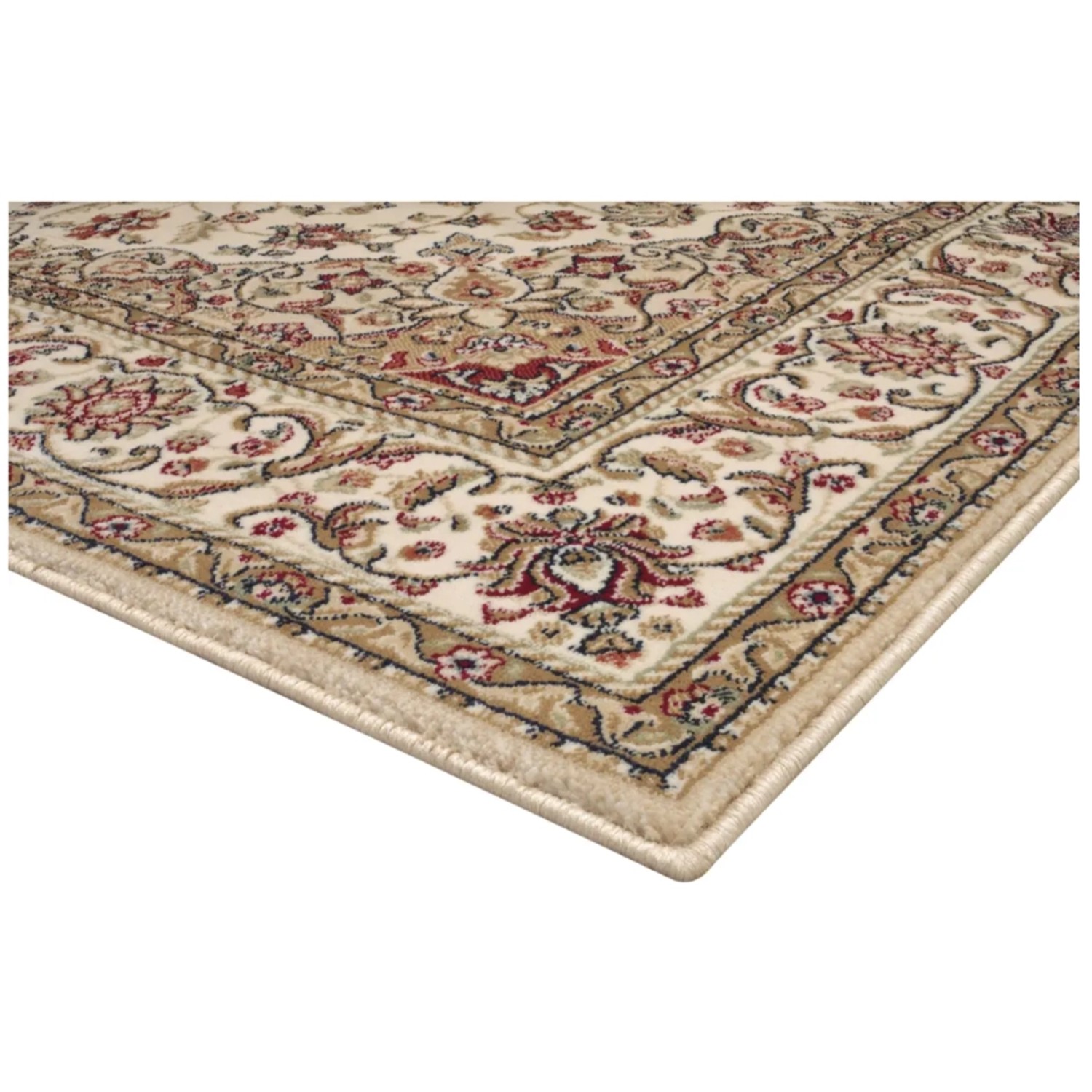 Detailansicht des hellbeigen Kurzflor Teppichs Amina Medaillon, 120x170 cm.