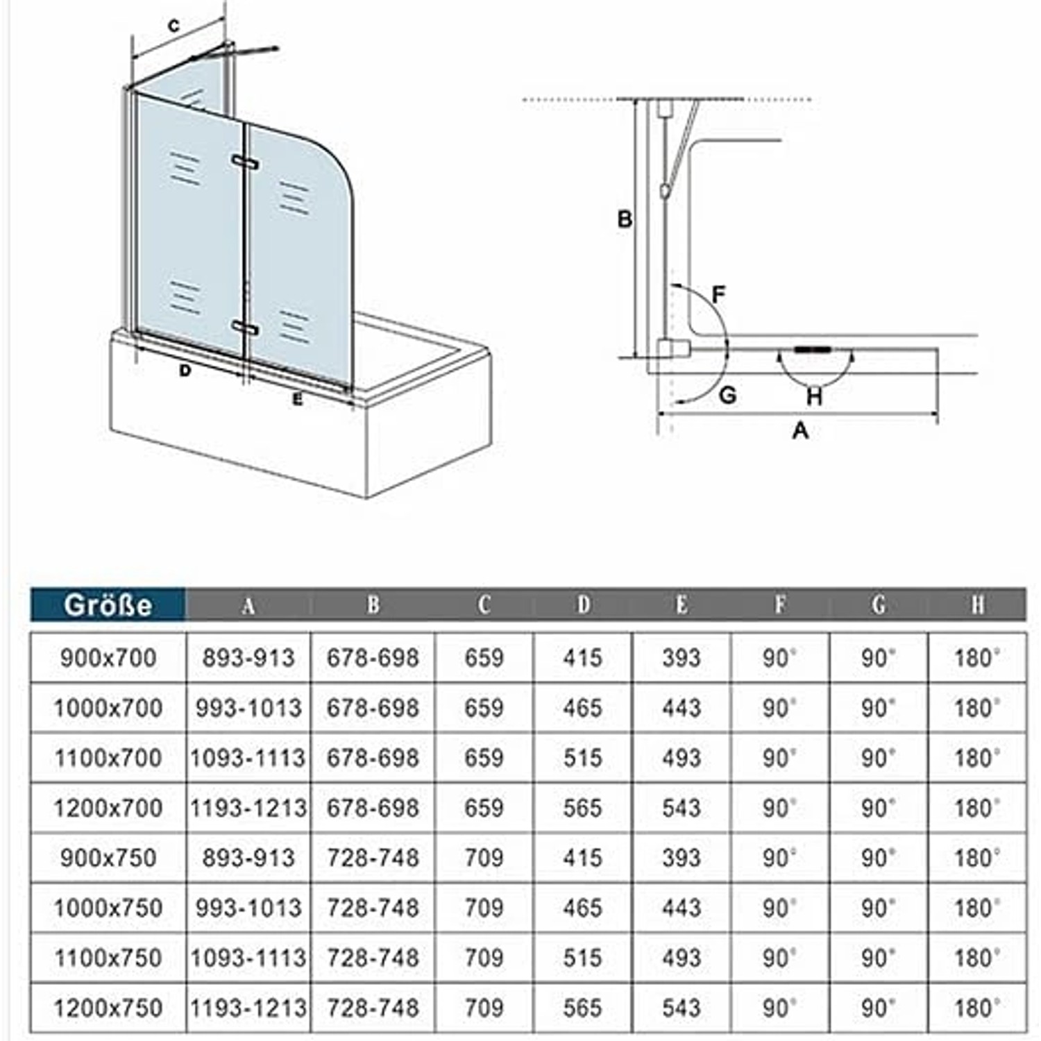 Duschparadies Badewannenaufsatz Badewannenfaltwand 2tlg Faltwand 100x140cm Duschabtrennung Duschwand mit 60cm Seitewand_10