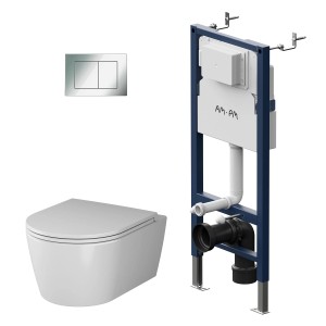 AM.PM WC-Set mit Wand-WC, Vorwandelement und Drückerplatte. Komplettset für moderne Badezimmer.